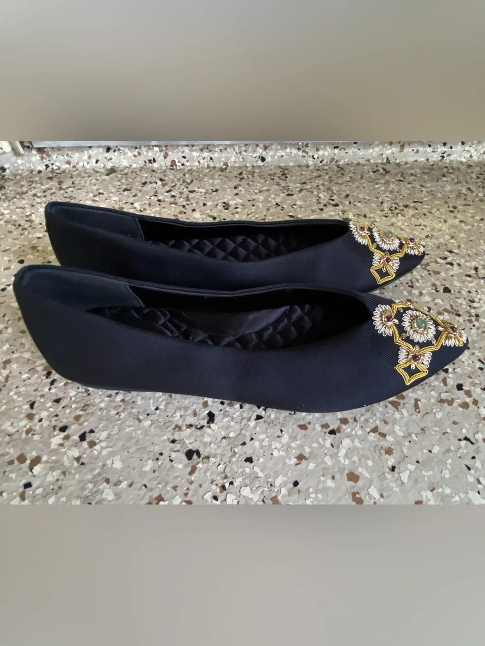 Birdies The Goldfinch Silk Black Jeweled Embellished Ballet Flats 10.5 Ret $190